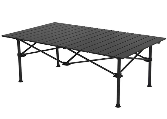 Mesa de acampamento portátil de alumínio à prova d'água ao ar livre para churrasco parte superior quadrada enrolada